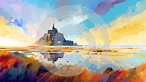 Illustration of beautiful view of Mont Saint-Michel, France