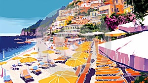 Illustration of beautiful view of Positano, Italy