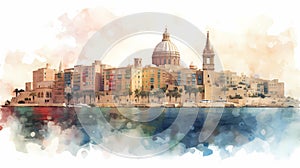 Illustration of beautiful view of Valletta, Malta photo