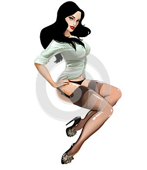 Illustration with beautiful vintage girl pin up