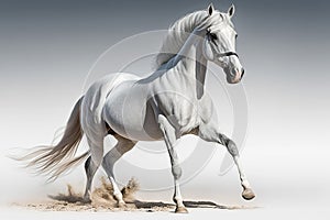 Illustration of a beautiful white Arabian horse on a white background. Generative AI