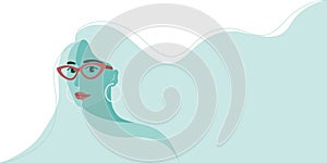 Illustration of a beautiful woman wear red eye glasses, design for banner and background in flat vector style