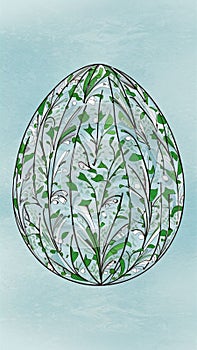 Illustration of a beautifully decorated Easter egg with a predominance of green. photo