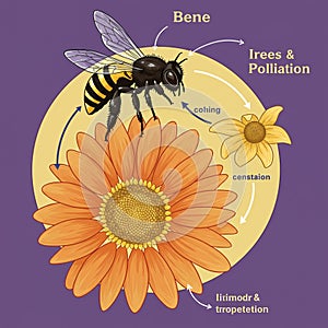 Illustration of a bee (Apis species) engaged in pollination, featuring text with spelling