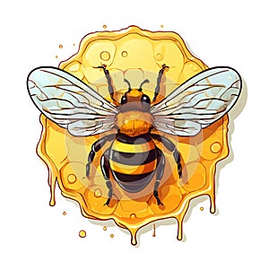 illustration of a bee logo on a honeycomb