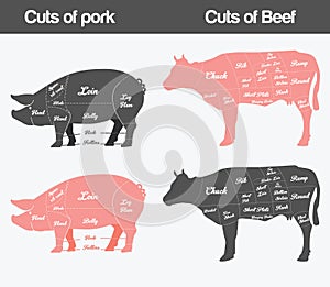 Illustrazioni da maiale tagli grafico 