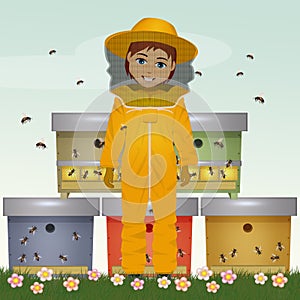 Illustration of beekeeper man