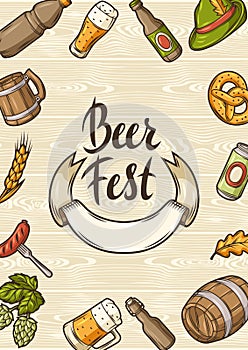 Illustration for beer festival or Oktoberfest. Background for pub or bar menu and flyers.