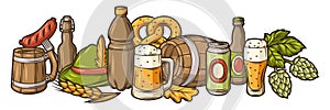 Illustration for beer festival or Oktoberfest. Background for pub or bar menu and flyers.