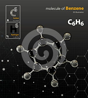 Illustration of Benzene Molecule black background