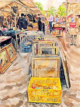 Illustration of Berlin flear market at street of 10th june