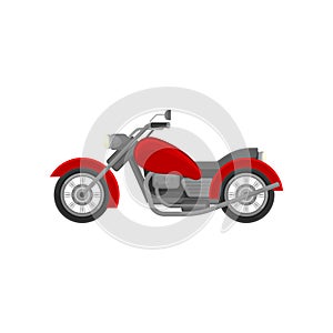 Big old-school motorcycle, side view. Red vintage motorbike. Flat vector element for advertising poster or banner photo