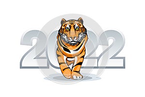 Illustration of the Big Tiger on the background of the numbers 2022. Chinese astrology