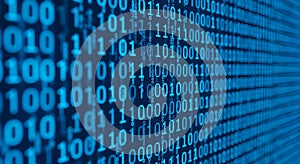Illustration of Binary Code Streaming Across Digital Screen