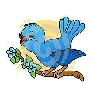 Illustration of Bird  Chirping Cartoon, Cute Funny Character with Colorful Wings, Flat Design