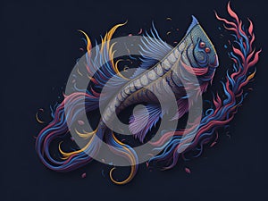 Illustration of the bizarre fish on a dark blue background accentuates its intriguing nature