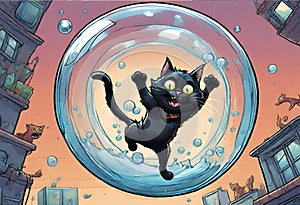 An illustration about black cat named Duffy in the bubble