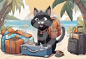 An illustration about black cat named Duffy in vacantion
