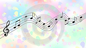 Black Music Notes in Colorful Spatters and Splashes Background