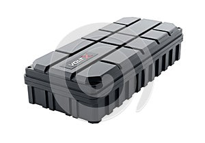 Illustration of black plastic storage box with grid pattern isolated on transparent background