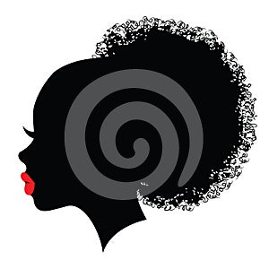  illustration of black silhouette with red lips and bun hairstyle