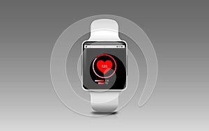 Illustration of black smart watch with heart rate icon