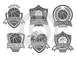 Illustration of black and white basketball logo set.Winner concept.