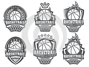 Illustration of black and white modern basketball logo set