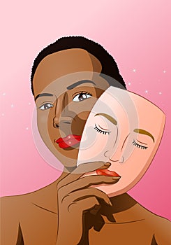 illustration of a black woman proud of herself take off the mask