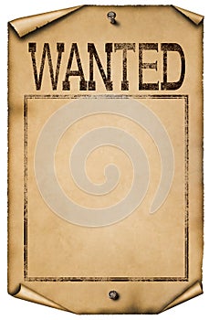 Illustration of blank wanted poster isolated on white background