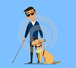 Illustration of a Blind Boy Being Guided by a Seeing Eye Dog