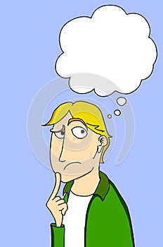 Illustration of a blond boy with an expression of doubting something