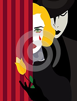 Illustration of a blonde woman crying with a man behind her who provoked her suffering