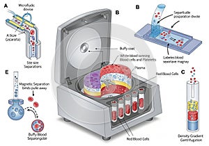 Shows microfluidic devices, density gradient centrifugation, and