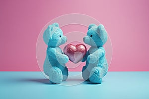 illustration with blue bears holding a heart. Cute animal print