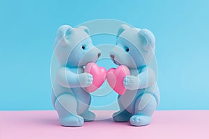 illustration with blue bears holding a heart. Cute animal print