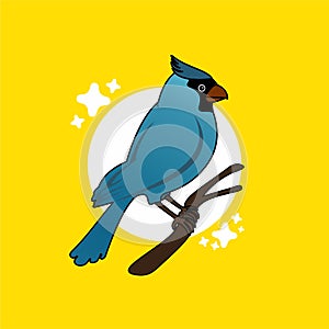 Illustration of Blue Bird Cartoon, Cute Funny Character, Flat Design