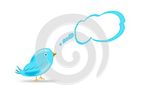 Illustration of a blue bird with a talking baloon