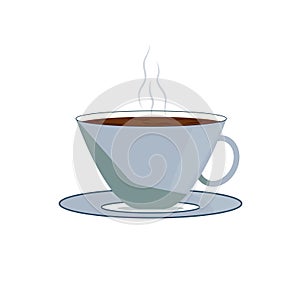 Illustration of a blue cup with aromatic coffee on a white background.