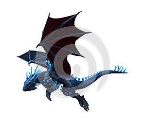 Illustration of a blue dragon flying isolated on a white background