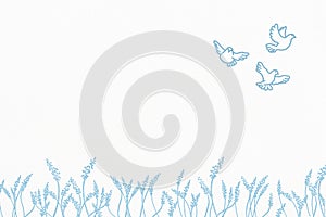 Illustration of blue ears and doves on a white background