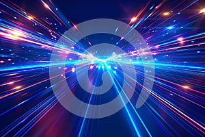 Blue light speed background with streaks of laser beams moving fast on a dark blue gradient background. abstract futuristic t