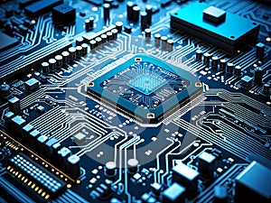 Illustration of a blue motherboard.