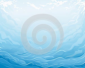 an illustration of a blue ocean with waves and clouds