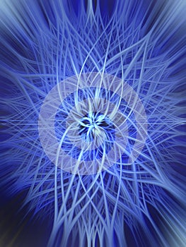 Illustration, background blue spiralling burst from centre.