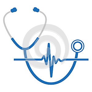 Illustration of a blue stethoscope with a pulse