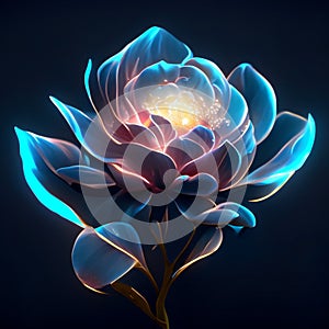 Illustration of a blue water lily flower on a dark background AI Generated