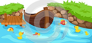 Illustration boat in the river