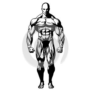 Illustration of bodybilding in black and white style.