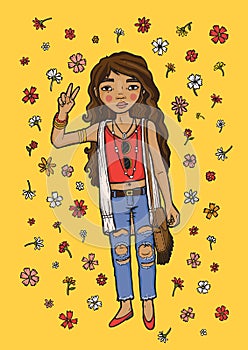 Illustration of a boho girl